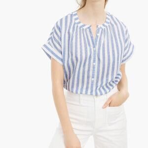 Point Sur x J Crew Cotton Blue White Striped Swiss Dot Size XXL Blouse
